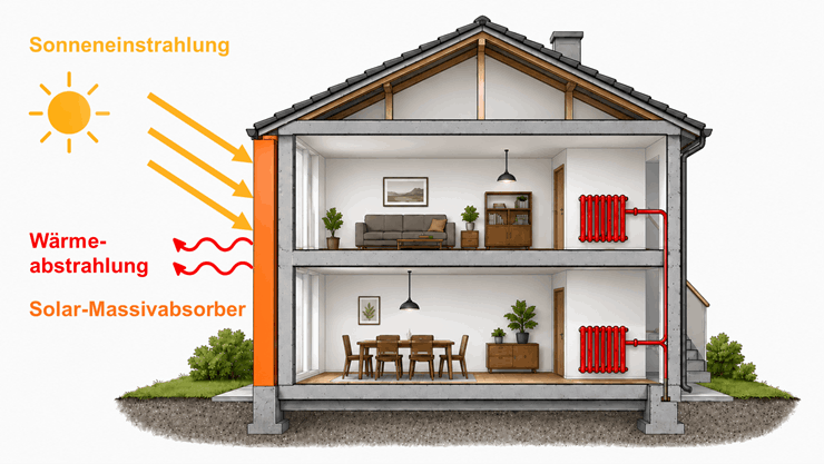 Schema eines Gebäudes mit thermische aktivierter Betonfassade.
